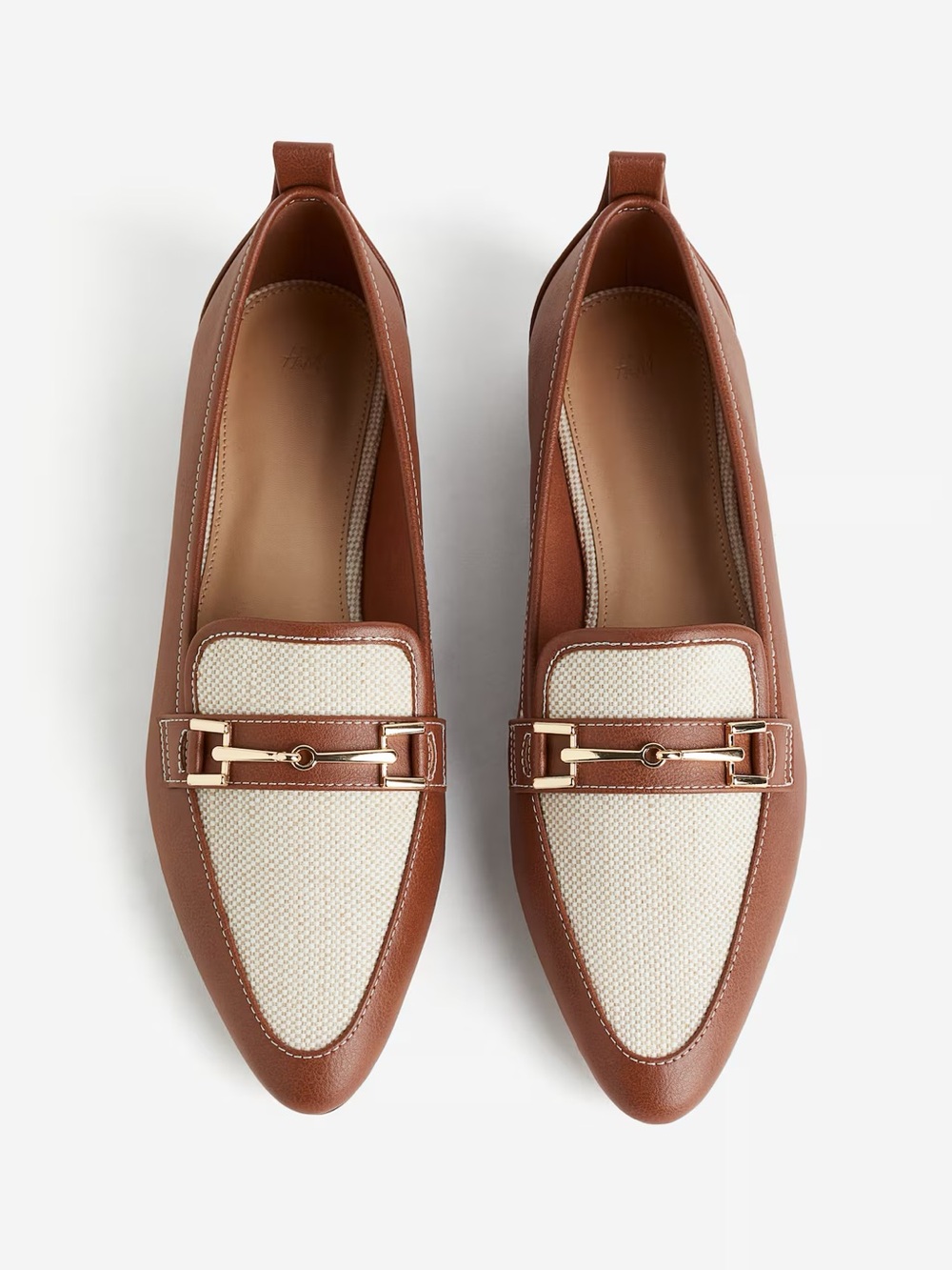 H&M Brown and Cream Leather-Trim Loafers